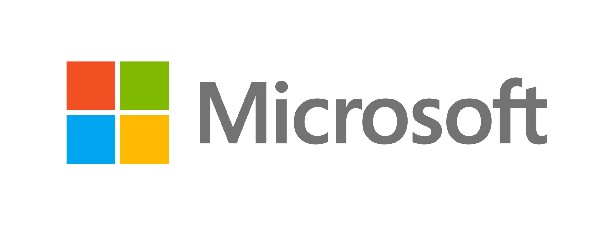 The Microsoft logo featuring four colored squares—red, green, blue, and yellow—next to the company name in gray text, symbolizing the global technology corporation.