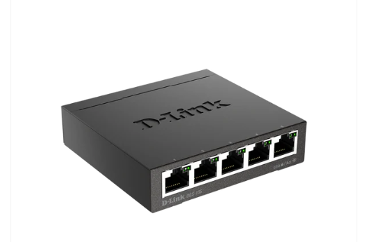 D-Link DGS-105 5-Port Gigabit Unmanaged Switch – Plug & Play, Fanless, Metal Desktop Design