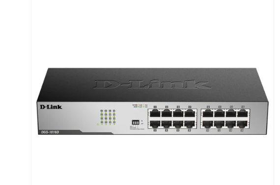 D-Link DGS-1016D 16-Port Gigabit Unmanaged Switch – Fanless, Metal, Plug & Play, Desktop/Rackmount Ready