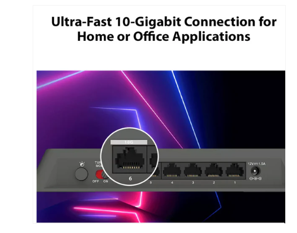 D-Link DMS-106XT 6-Port Multi-Gig Switch – 1x10Gb, 5x2.5Gb, Turbo Mode, RGB LED for Gaming & Streaming - Image 5