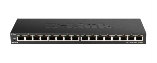 D-Link DGS-1016S 16-Port Gigabit Unmanaged Switch – Fanless, Plug & Play, Slim Metal Desktop Design