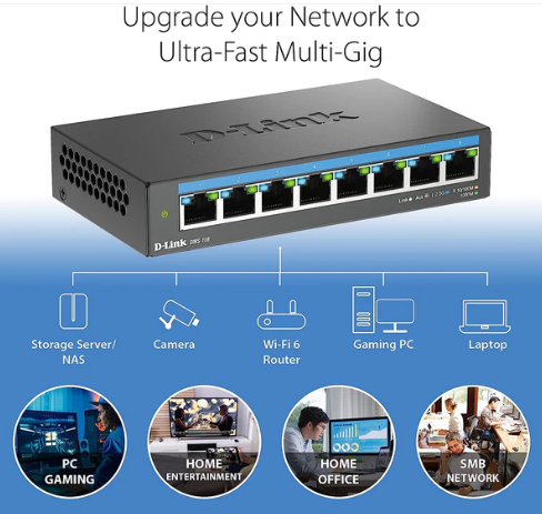 D-Link DMS-108 8-Port 2.5G Gaming Switch – Unmanaged, Fanless, All Multi-Gig Ports, Plug & Play Setup - Image 6