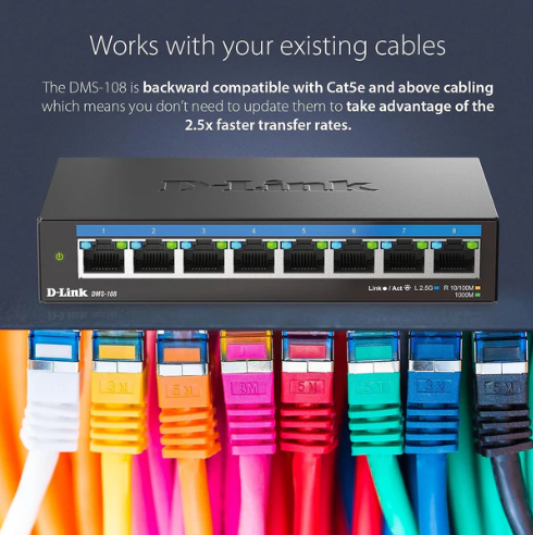 D-Link DMS-108 8-Port 2.5G Gaming Switch – Unmanaged, Fanless, All Multi-Gig Ports, Plug & Play Setup - Image 8