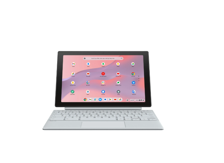 Asus Chromebook detachable laptop with touchscreen display showing Chrome OS app launcher