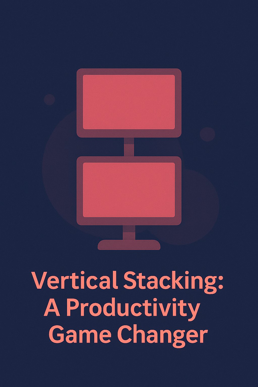 A flat-style digital illustration of two vertically stacked computer monitors on a stand, with a red-toned color scheme applied, set against a soft red background and featuring productivity-themed visuals.
