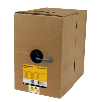 500ft Bulk Cat5e Ethernet Cable – Solid Plenum CMP, Blue, TAA Compliant for High-Performance Networking
