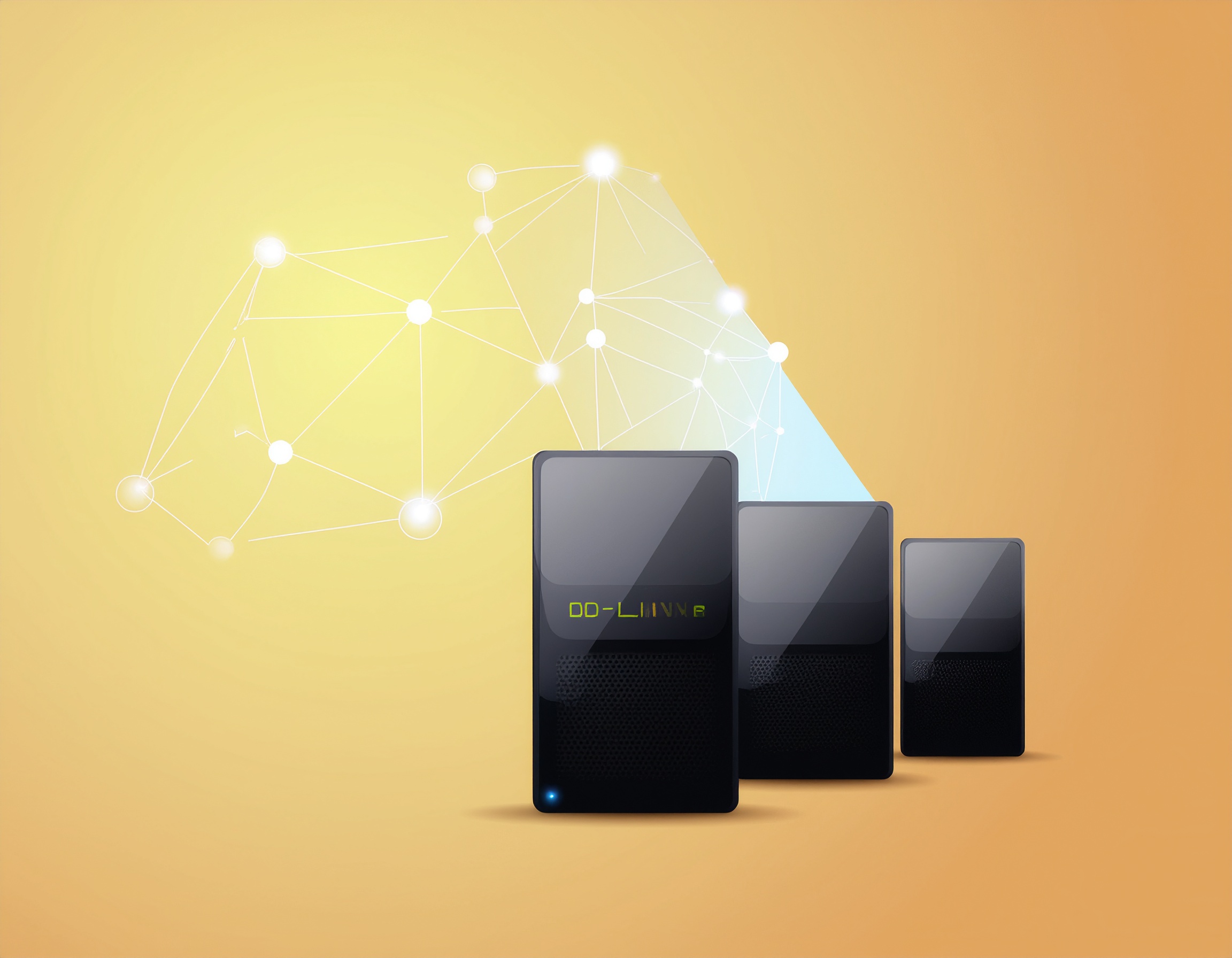D-Link bandwidth management illustration showing network switches connected with digital data lines, symbolizing optimized data flow in high-traffic environments