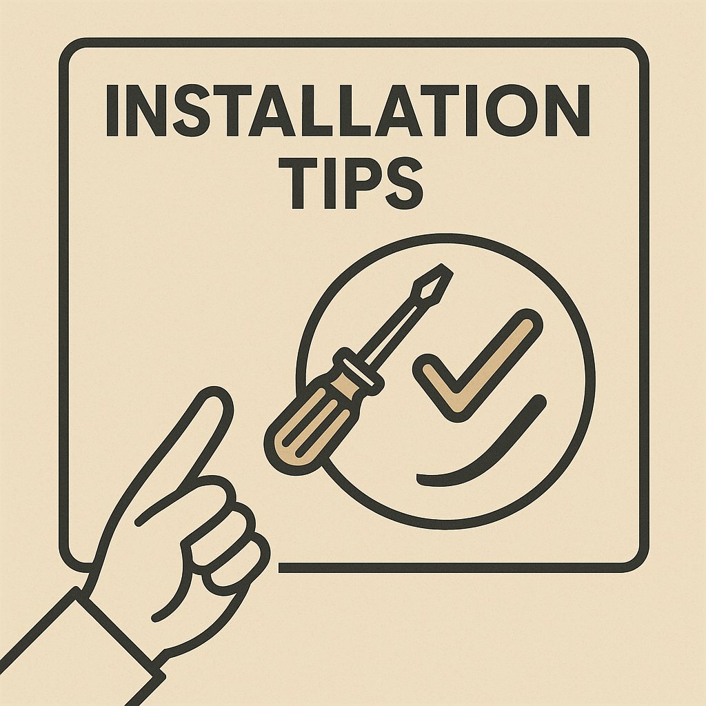Vector illustration showing quick installation tips with a hand pointing to a screwdriver and checkmark symbol, representing setup guidance.