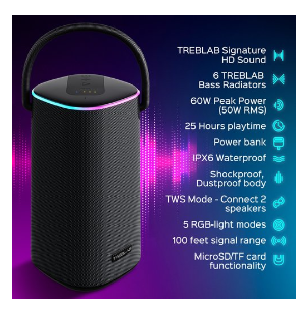 Treblab HD-Force 50W Portable Bluetooth Speaker – Powerful Sound & Long Battery Life - Image 3