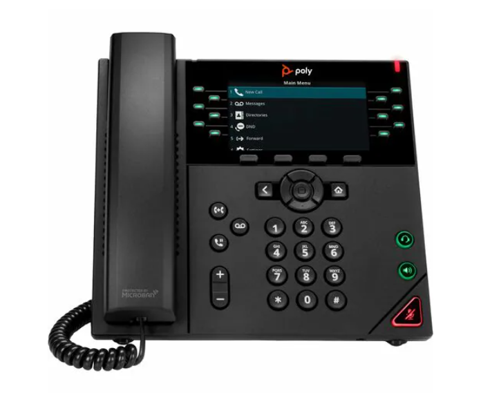 Poly VVX 450 IP Phone – Corded VoIP Desktop & Wall-Mountable with Dual RJ-45 PoE Ports – Black