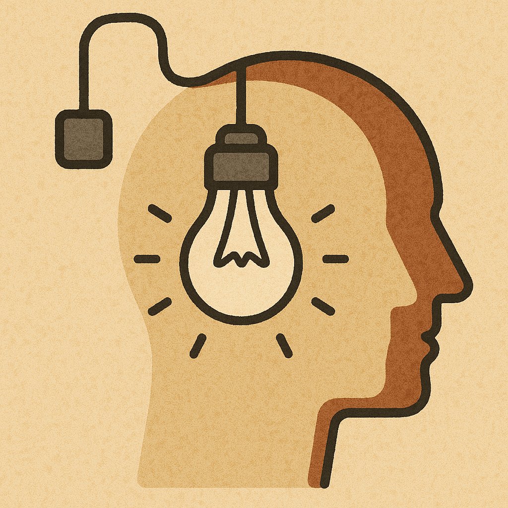Illustration of a human head silhouette with a glowing light bulb inside, symbolizing smart and creative ways to use technology.