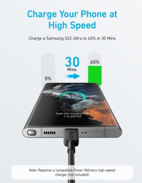 Anker 60W USB-C to USB-C Cable (10ft, Braided, Black) – Durable Fast Charging Cord - Image 3